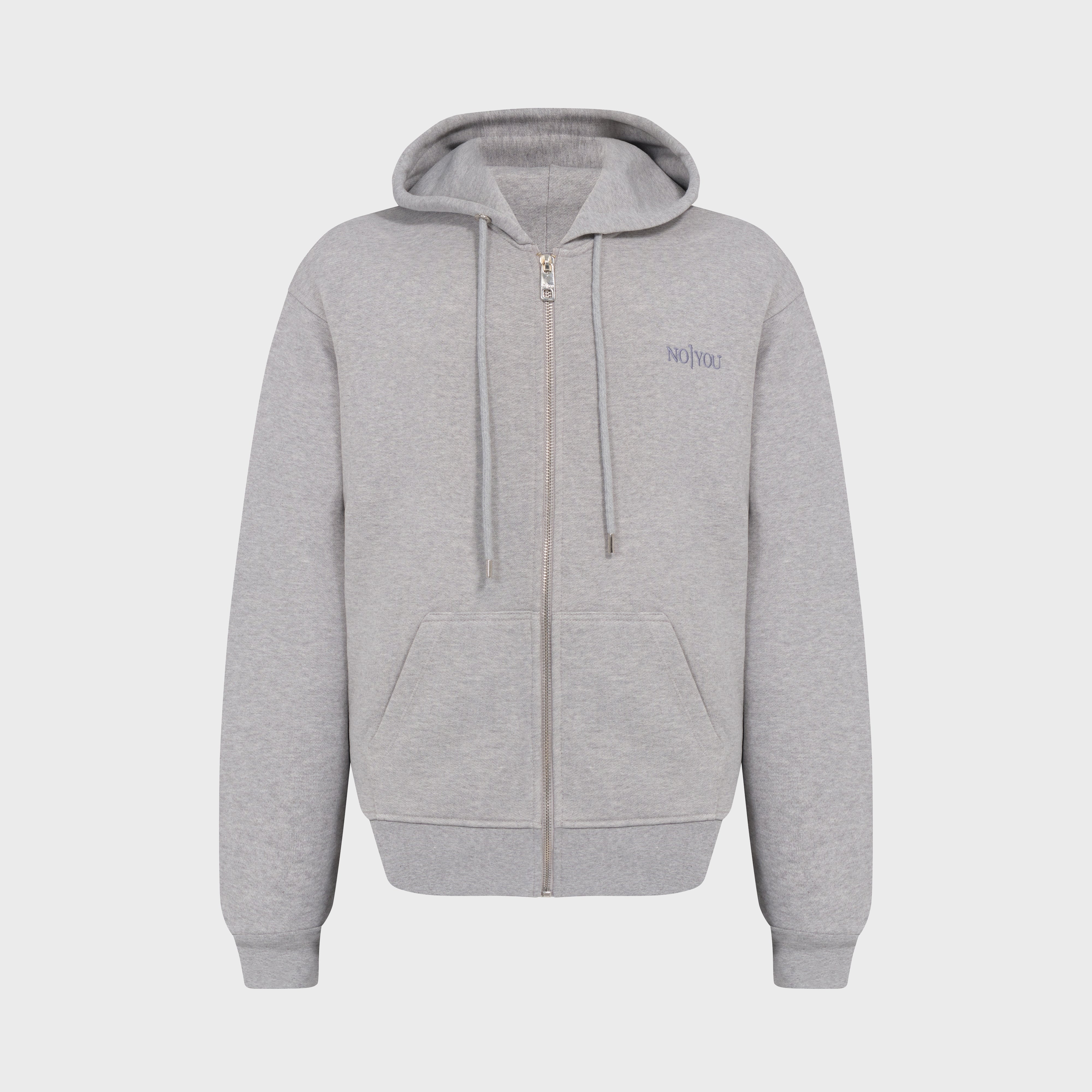 ESSENTIAL 2 GREY MELANGE EMBROIDERY ZIP HOODIE