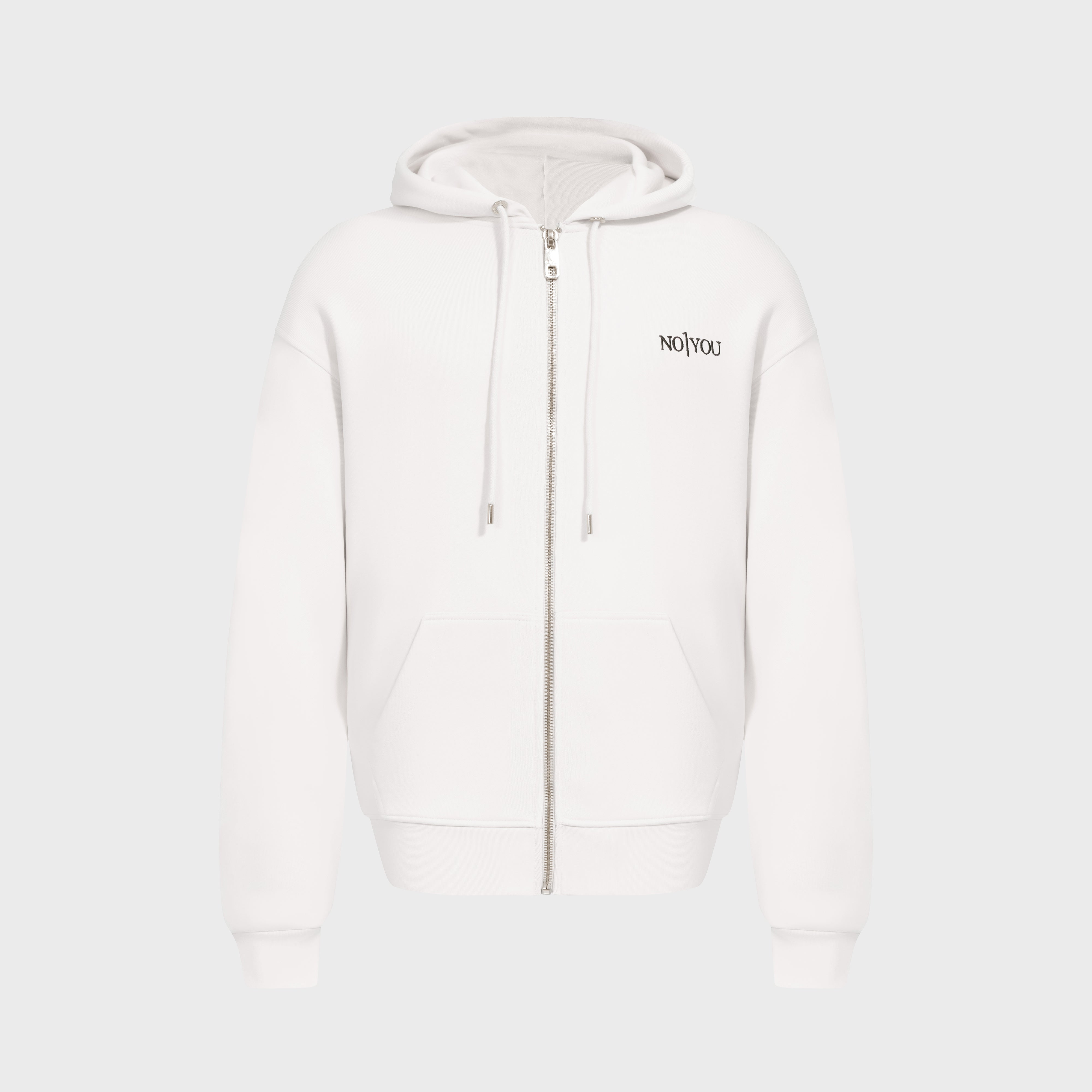 ESSENTIAL 2 WHITE EMBROIDERY ZIP HOODIE