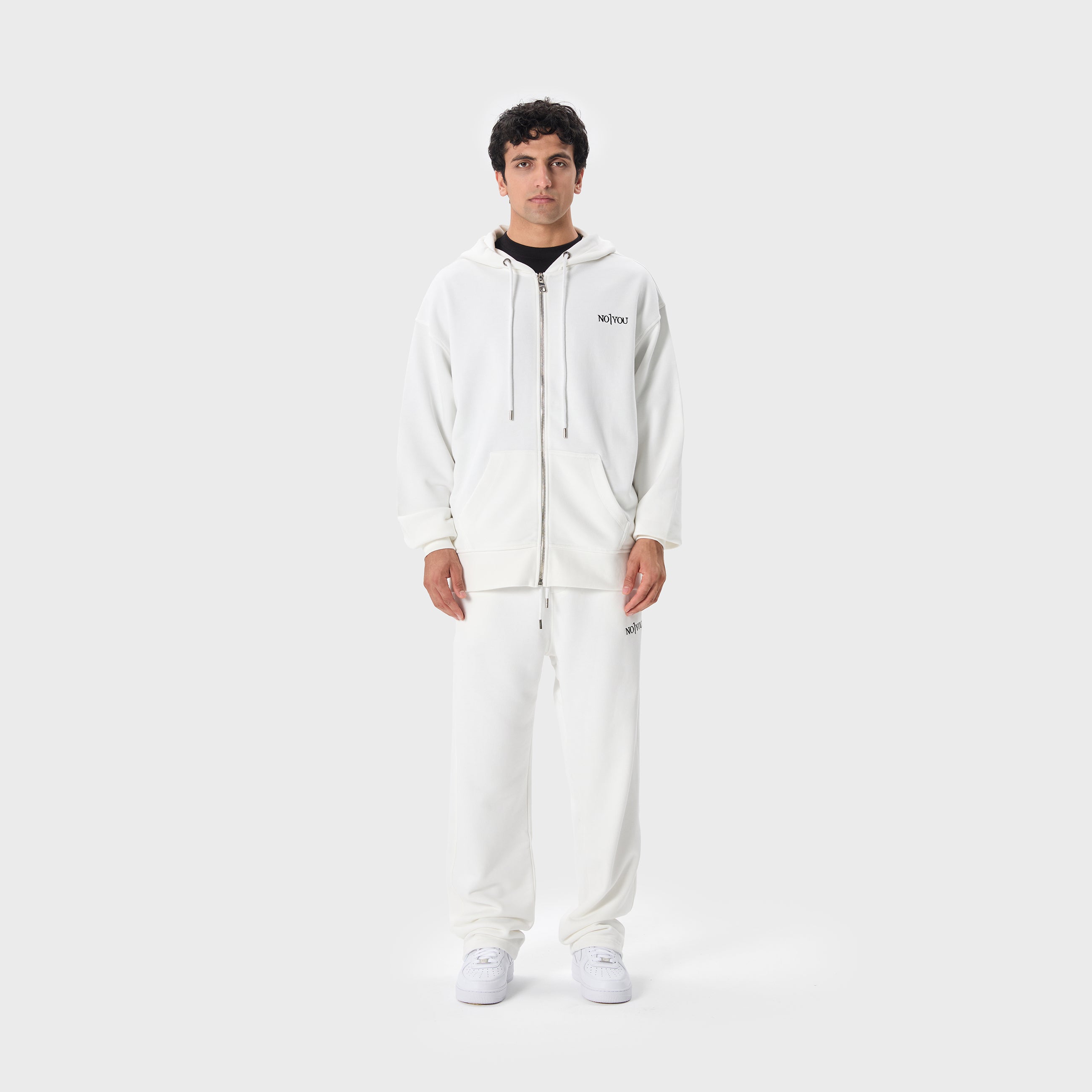 ESSENTIAL 2 WHITE EMBROIDERY ZIP HOODIE