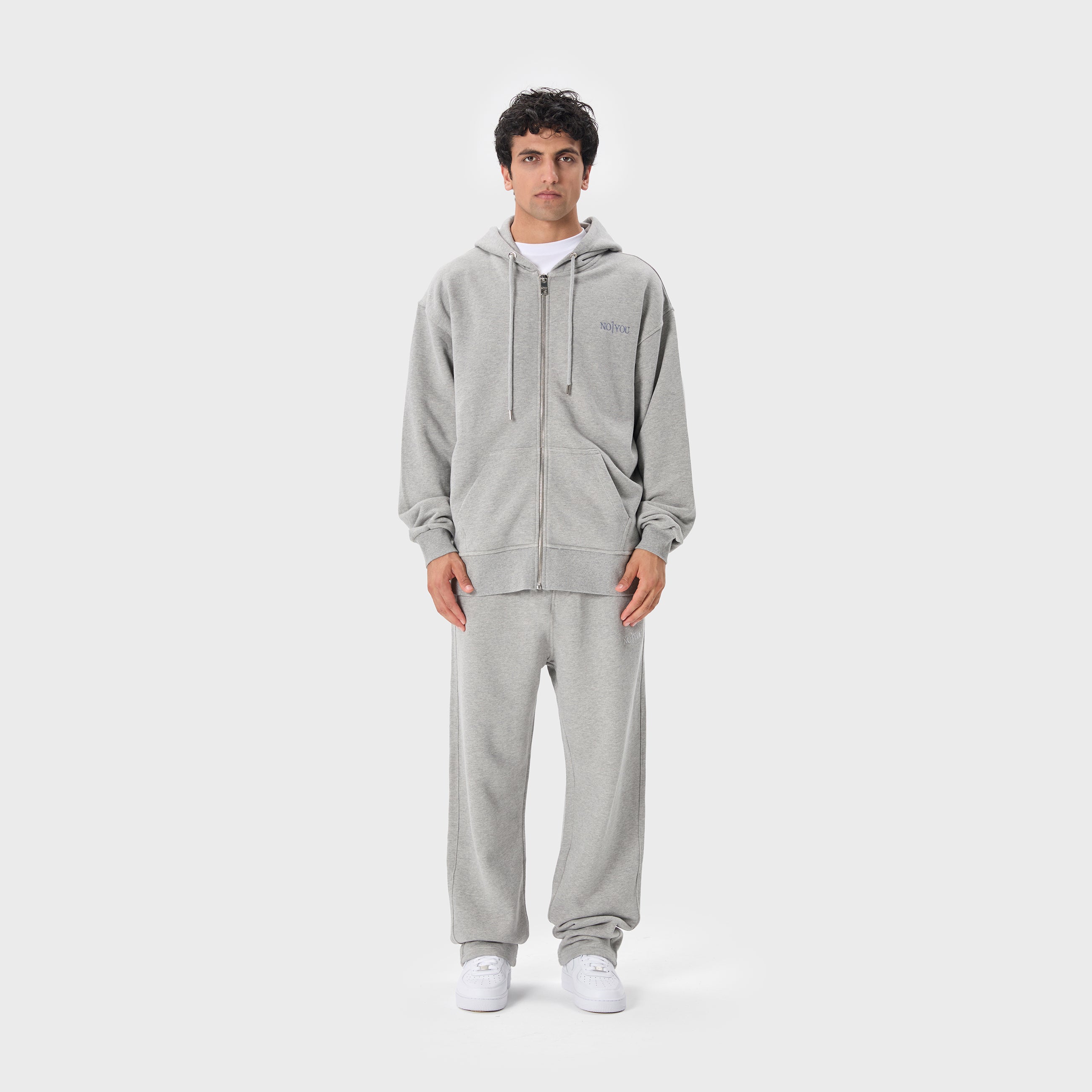 ESSENTIAL 2 GREY MELANGE EMBROIDERY ZIP HOODIE