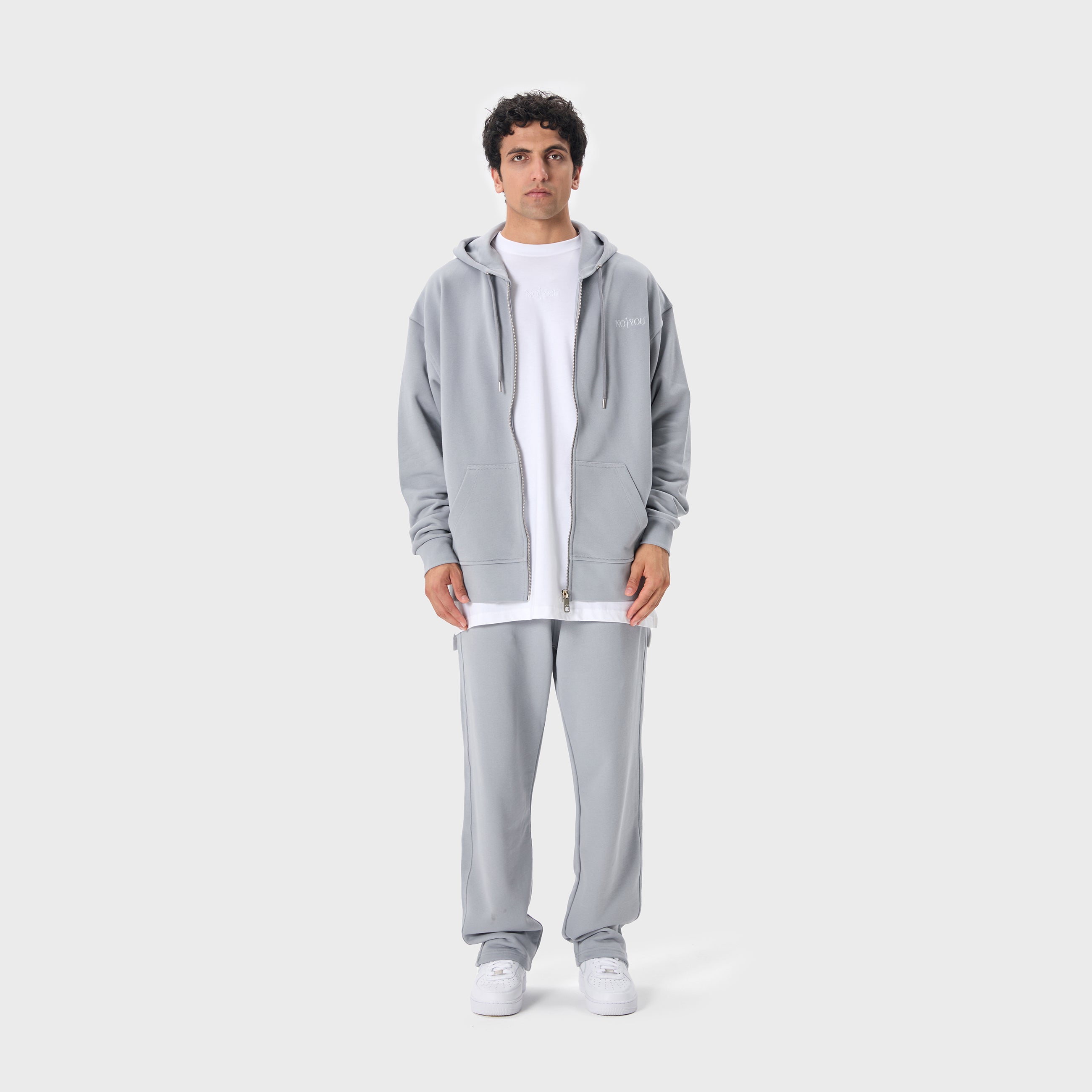 ESSENTIAL 2 LIGHT GREY EMBROIDERY ZIP HOODIE
