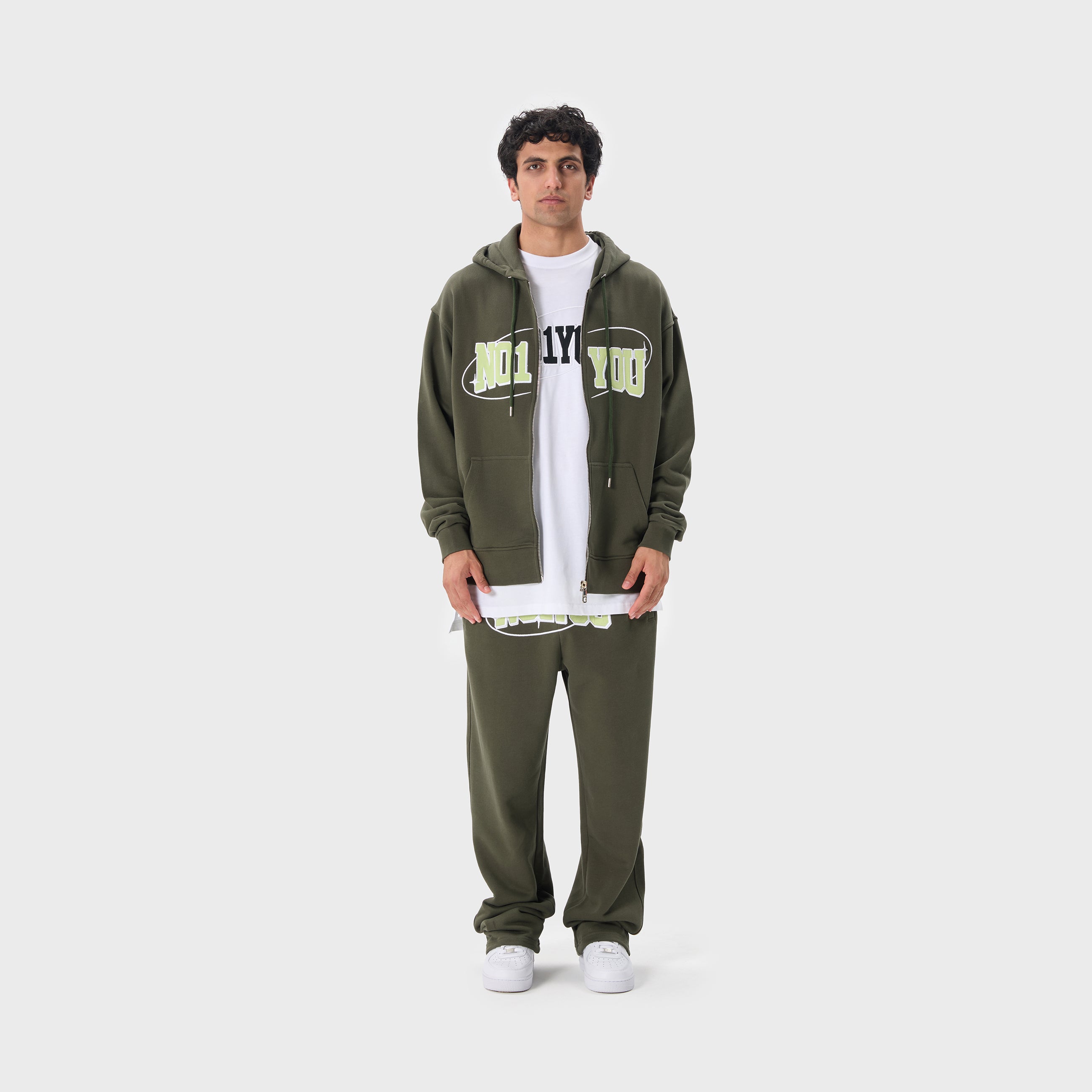 ESSENTIAL 2 DARK GREEN STAR ZIP HOODIE